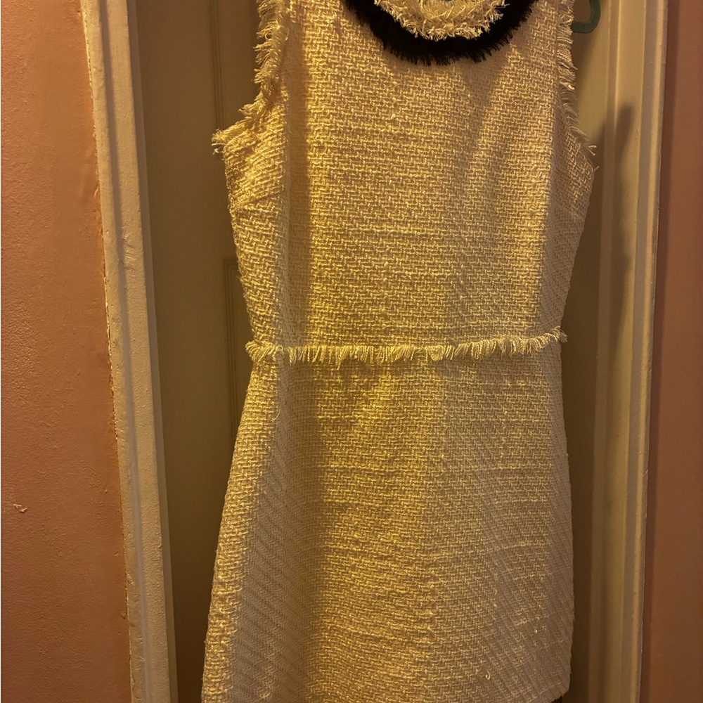 CeCe white Tweed Sheath Mini Dress Scoop Neck Sleeveless